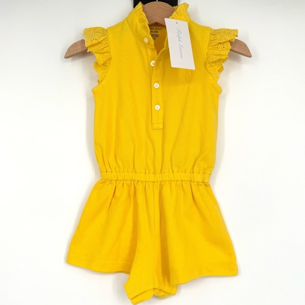 NWOT Polo Ralph Lauren Bright Yellow Kids Romper SILize 18 Months